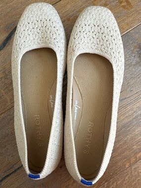 Rothy's Cream Knit Ballet Flats with Blue Heel Tab